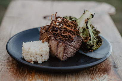 Plate of beef, broccoli and rice