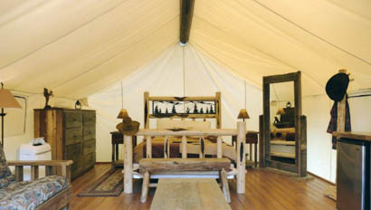 Glamping tent interior at Bar W Ranch