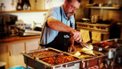 Staff cooking dinner for guests at Bull Hill Ranch
