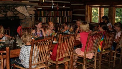 Kids at a dinner table at Elkhorn Ranch Montana