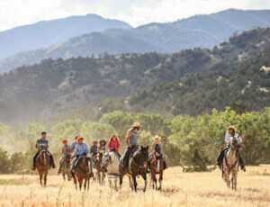 Family trail ride at Mountain Sky Guest Ranch