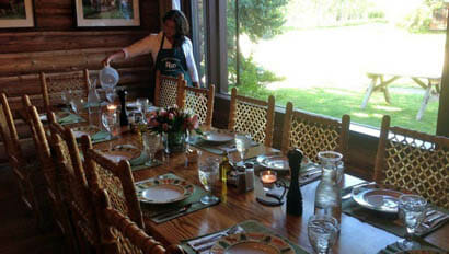Dining table set up at R Lazy S Dude Ranch