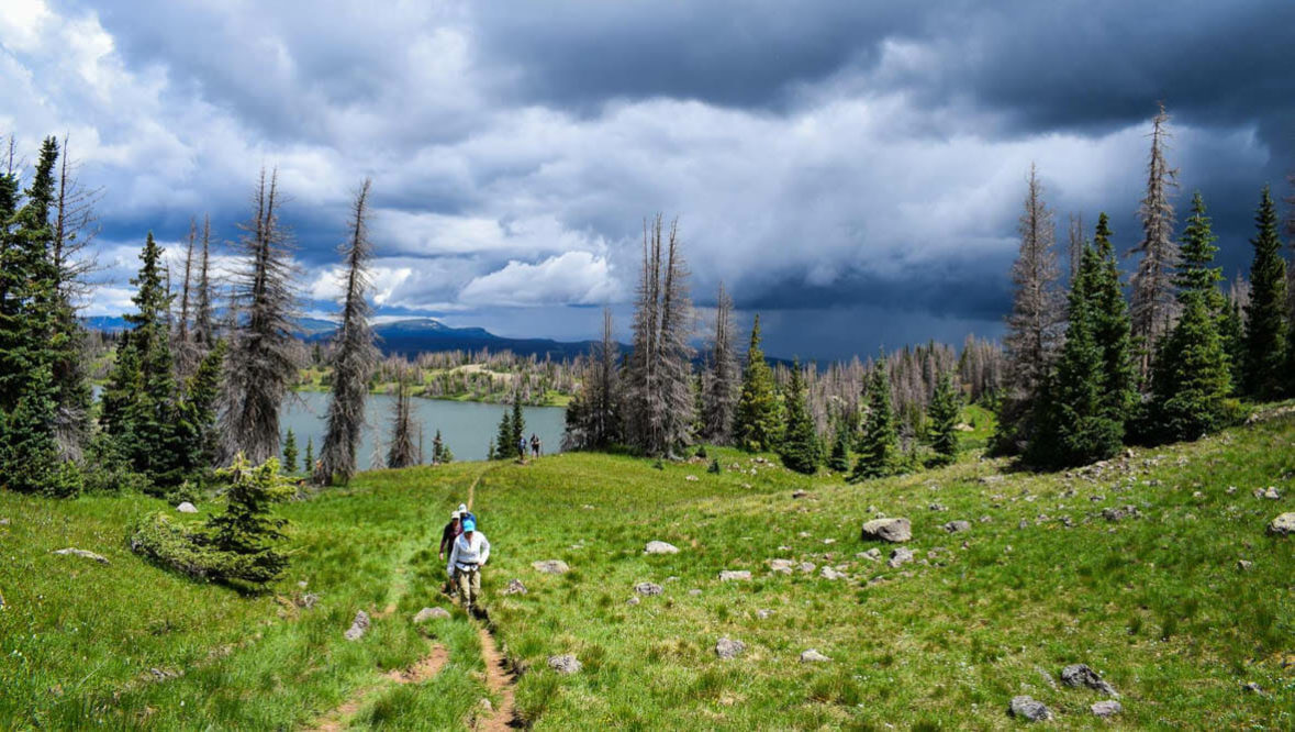 Guests hiking at Rainbow Trout Ranch