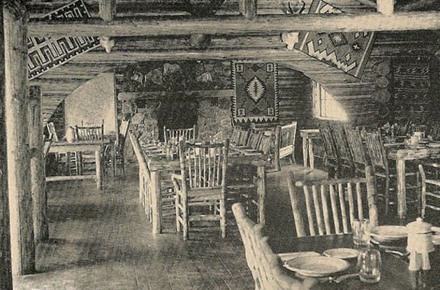 Historical photo of the inside of a Montana dude ranch cabin