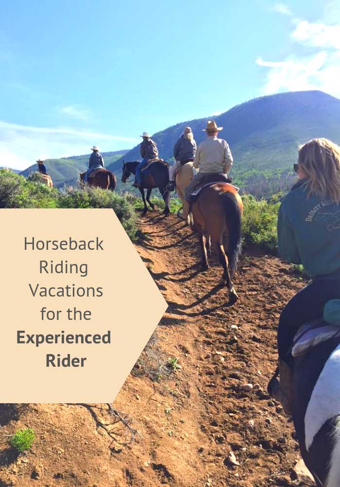 Group horseback riding on mountain 