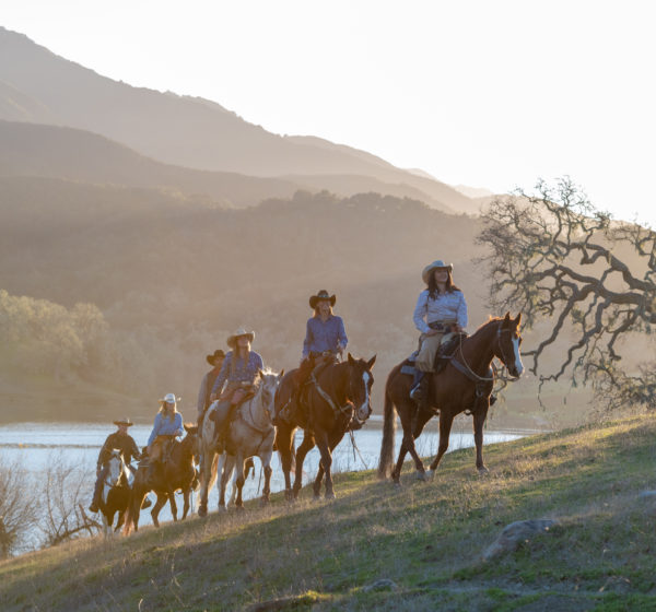 group of people on horses going up a hill