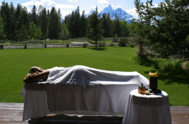 woman getting a massage outdoors