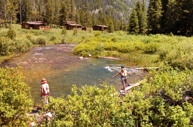 people playing in a creek